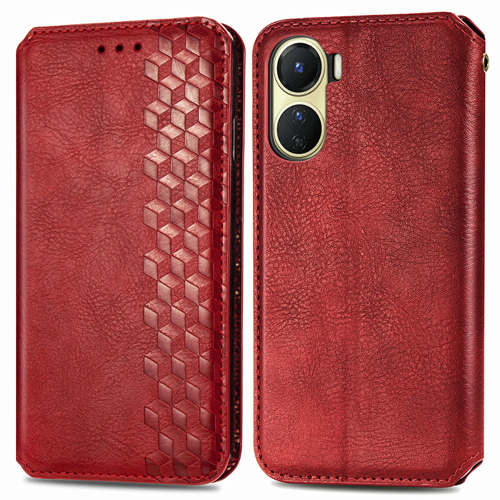 PU Leather Phone Case For vivo Y16 4G Wallet Stand Imprinting Rhombus Magnetic Anti-shock Phone Cover PU Leather Phone Case For vivo Y16 4G Wallet Stand Imprinting Rhombus Magnetic Anti-shock Phone Cover